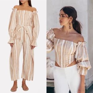 Cult Gaia Set Nikole Striped Off Shoulder Top & Marais striped Tie Waist…